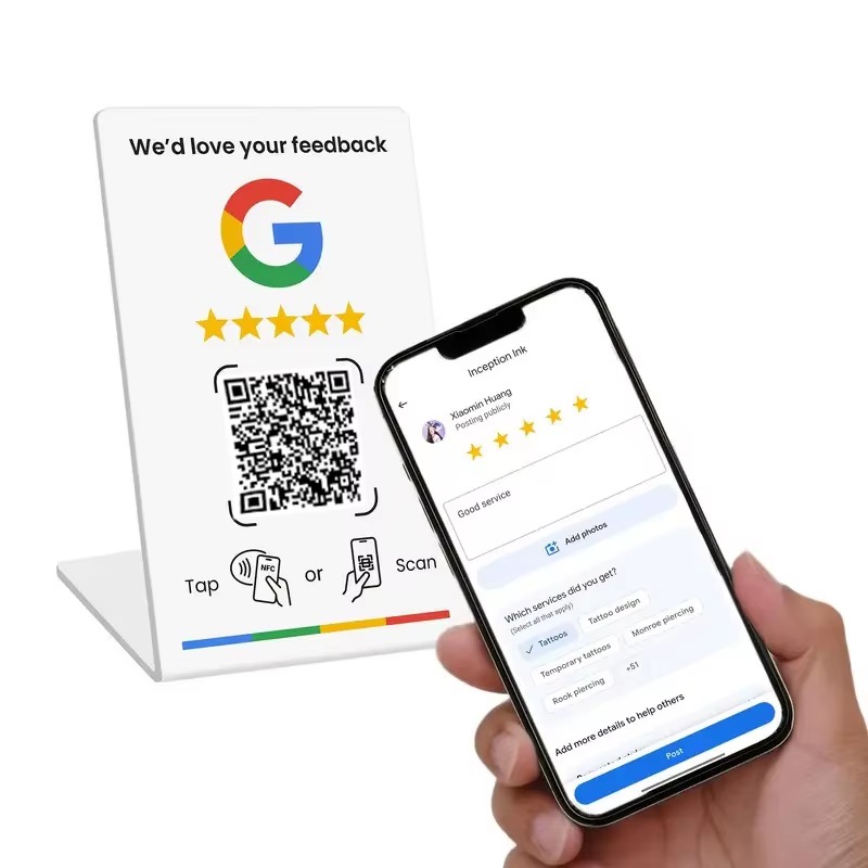Stand da Tavolo Bianco con NFC e QR Code (TAP008) - immagine 3