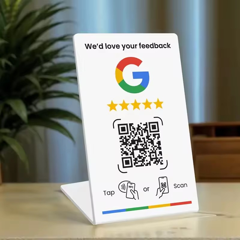 Stand da Tavolo Bianco con NFC e QR Code (TAP008) - immagine 2