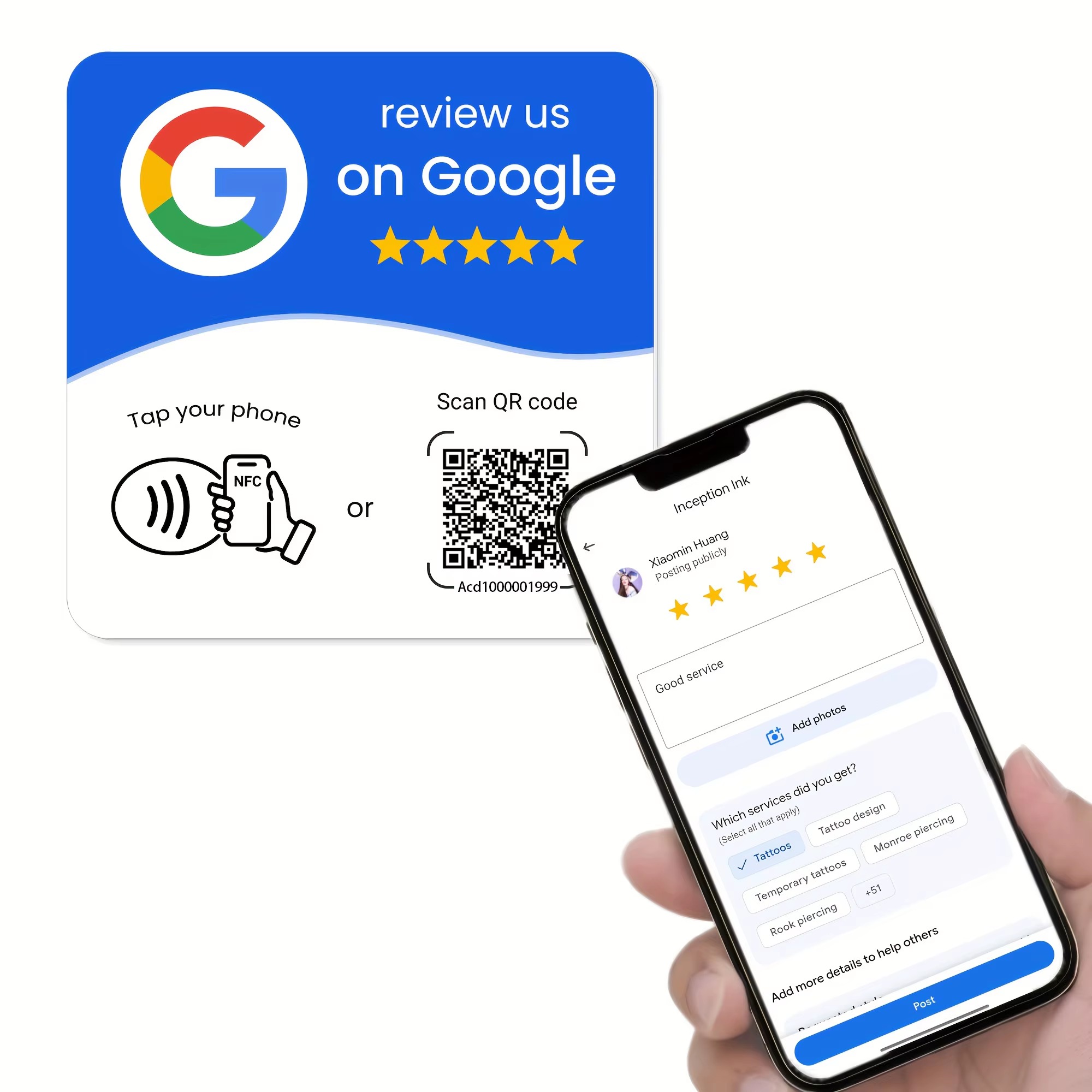 Card Adesiva Azzurra con QR Code e NFC (TAP023) - immagine 3